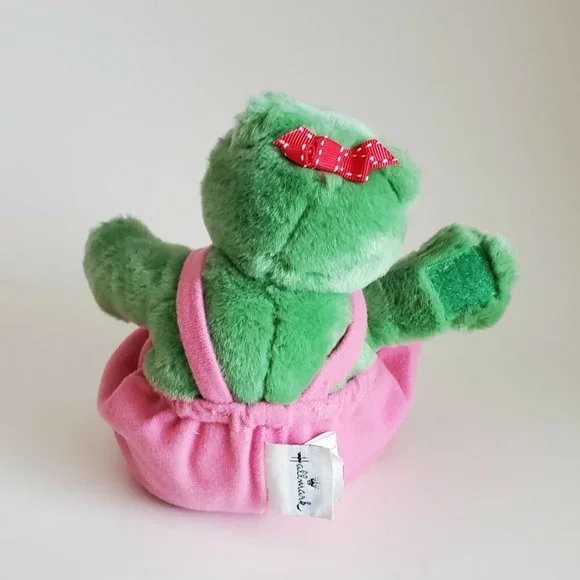 Vintage Hallmark Frog Plush Pink Jumpsuit Valentine Heart Girl  8" - Picture 3 of 11